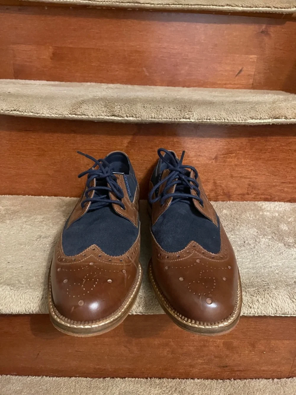 NWOT Goodwin Smith Hand Made Two-Tone Navy and Brown Wingtip Derby Leather Shoe